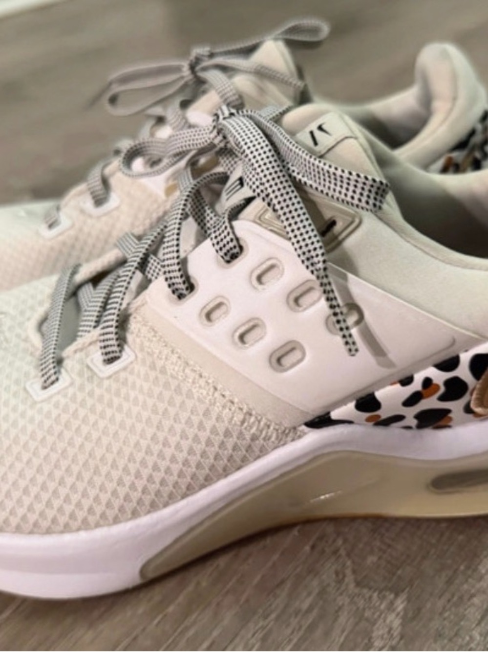 Nike Women's Cream and Gray Sneakers with Leopard Print Accent